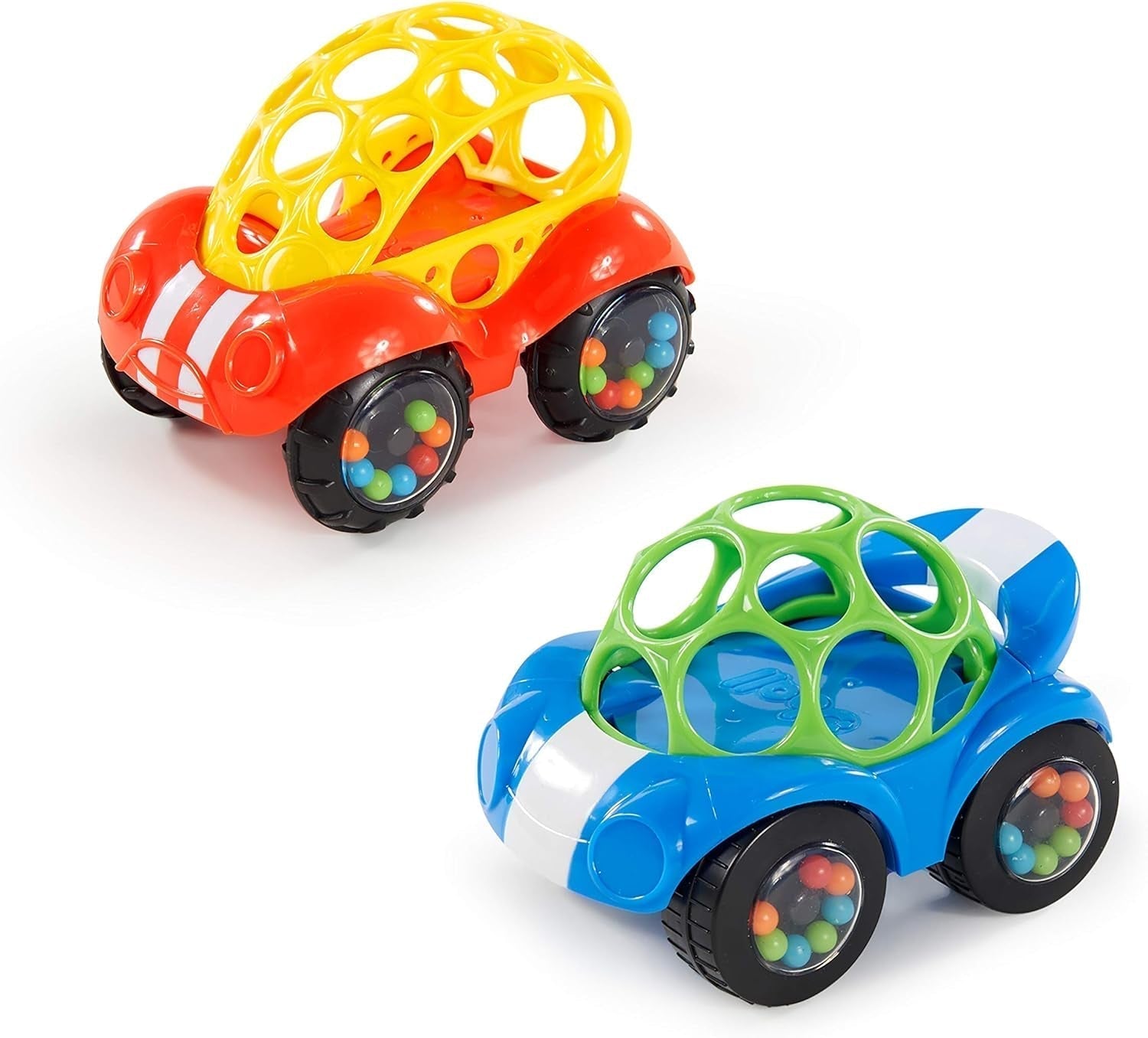 Bright Starts, Oball, mașină de jucărie cu zornăitor, jucărie cu activitate motorie pentru bebeluși și copii mici de la 3 luni, 1 bucată, culoare aleatorie albastru sau roșu Jucarii Bebe Naty Shop Titlu implicit