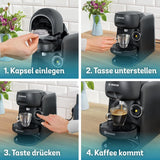 Espressor cu capsule Bosch Tassimo finesse TAS162E, 70 de băuturi, cafea mai intensă prin simpla apăsare a unui buton, oprire automată, sustenabil, dozare perfectă, 1400 W, negru/negru