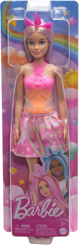 Păpuși Barbie Unicorn cu păr fantezie colorat, ținute cu gradient de culoare și accesorii fantezie în jurul temei unicorn, HRR13 Papusi Naty Shop