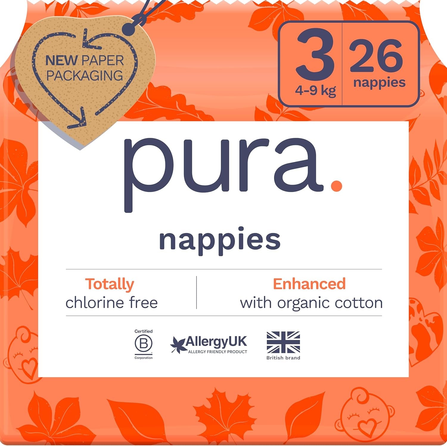 Scutece Eco Baby - Mărimea 3 (4-9 kg), 1 pachet (26 scutece), scutece ultra-moi pentru piele sensibilă, bumbac organic, protecție împotriva scurgerilor de până la 12 ore, ghid de mărimi nou