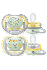 Suzetă Philips AVENT Ultra Air Nighttime pentru bebeluși peste 18 luni, strălucește în întuneric, pachet dublu, nor/tigru (model SCF376/01)