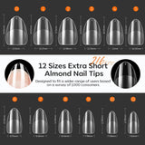 Modelones Tips Unghii 216 Piese - Set Tips Unghii Acoperire Completă, Set Tips Gel Moale, Tips Unghii Rășină PMMA Pre-Lustruire, Unghii Artificiale pentru Lipire pe Nail Art DIY, Migdale Scurte XS