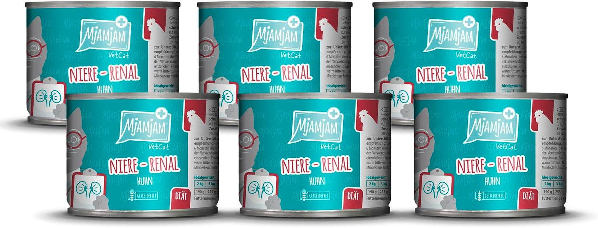 MjAMjAM VetCat - Hrană umedă premium pentru pisici - Dietă - Rinichi - Pui, pachet de 6 (6 x 200g), fără cereale