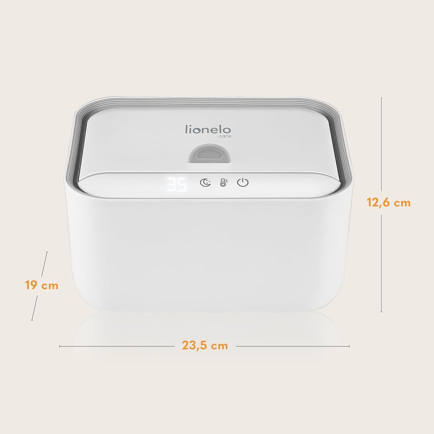 Încălzitor Lionelo BABYBLISS 20W pentru șervețele umede și prosoape mici, 20W pentru bebeluși, lumină de noapte încorporată, 3 setări de căldură, panou tactil, menține șervețelele umede