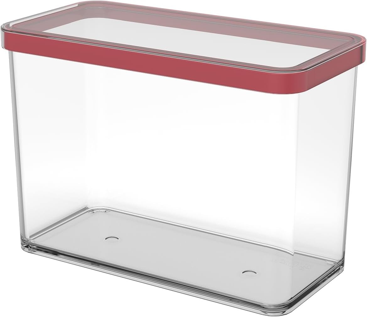 Rotho Loft set de 5 borcane de depozitare cu capac, diferite dimensiuni, plastic alimentar (PP) fără BPA, transparent/roșu, (21,4 x 21,4 x 23,5 cm) Cutii depozitare alimente Naty Shop 2.1 L Rectangular