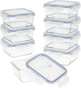 Max Home Pachet 8 recipiente etanșe din sticlă, cutie de prânz din sticlă pentru microunde, recipiente resigilabile pentru alimente, 550 mililitri, capace transparente, recipiente pentru alimente (16538) Cutii depozitare alimente Naty Shop Titlu implicit