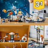 LEGO 31142 Creator 3-In-1 Rollercoaster spațial, kit de jucărie pentru bâlci cu cărucioare funcționale, convertibil în turn de cădere liberă sau carusel cu rachete și cărămizi strălucitoare Seturi de constructie Besuche den LEGO-Store
