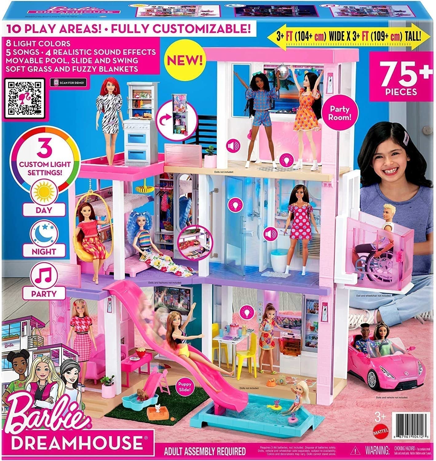 Barbie Dream House (114 Cm), casă de păpuși cu 3 etaje, piscină, tobogan, lift pentru scaun cu rotile, 75 de accesorii, păpuși, Potrivit ca cadou pentru copii cu vârsta de 3 ani și peste, GRG93 Casute de papusi Naty Shop