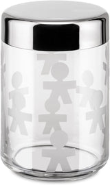 Alessi AKK37 GIROTONDO Borcan de bucătărie din sticlă cu amprentă și capac sigilat din oțel inoxidabil, L 21.6cm, H 10.5cm Cutii depozitare alimente Naty Shop W 21.6cm, H 10.5cm