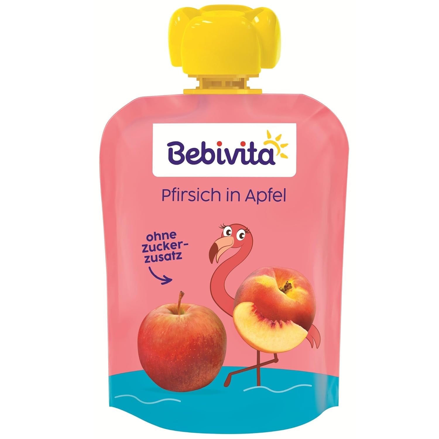 Pliculețe stoarcibile cu piersici și măr – 16 bucăți (4 pachete, 4 x 90 g fiecare), fără zahăr adăugat, fără gluten, vegane, ideale pentru bebeluși de la 5 luni, perfecte pentru luat la pachet
