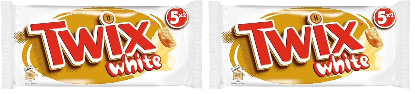 Batoane Twix de ciocolată albă; caramel, biscuiți, ciocolată albă; pachet multiplu de ciocolată; 5 batoane (5 x 46 g)