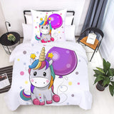 Lenjerie de pat pentru copii, diverse marimi si diverse personaje animate Lenjerie de pat - copii Naty Shop Unicorn (model 2) 135X200Cm+80X80Cm