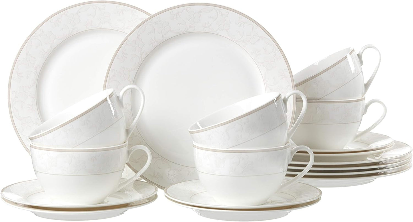 Serviciu de cafea Ritzenhoff & Breker Isabella, 18 piese, veselă din porțelan fin, alb cu ornamente, 37 x 26 x 25 cm
