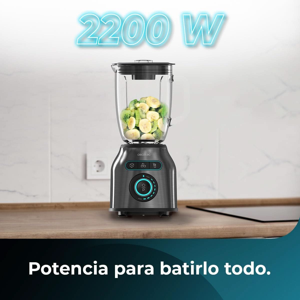 Cecotec Standmixer Power Black Titanium 2200MAX Smooth, 2200 W Maximale Leistung, 6 Klingen Aus Edelstahl, Ice-Crush-Funktion, Turbo- Und Smoothie-Funktion, Autoclean-Funktion Bucatarie Naty Shop