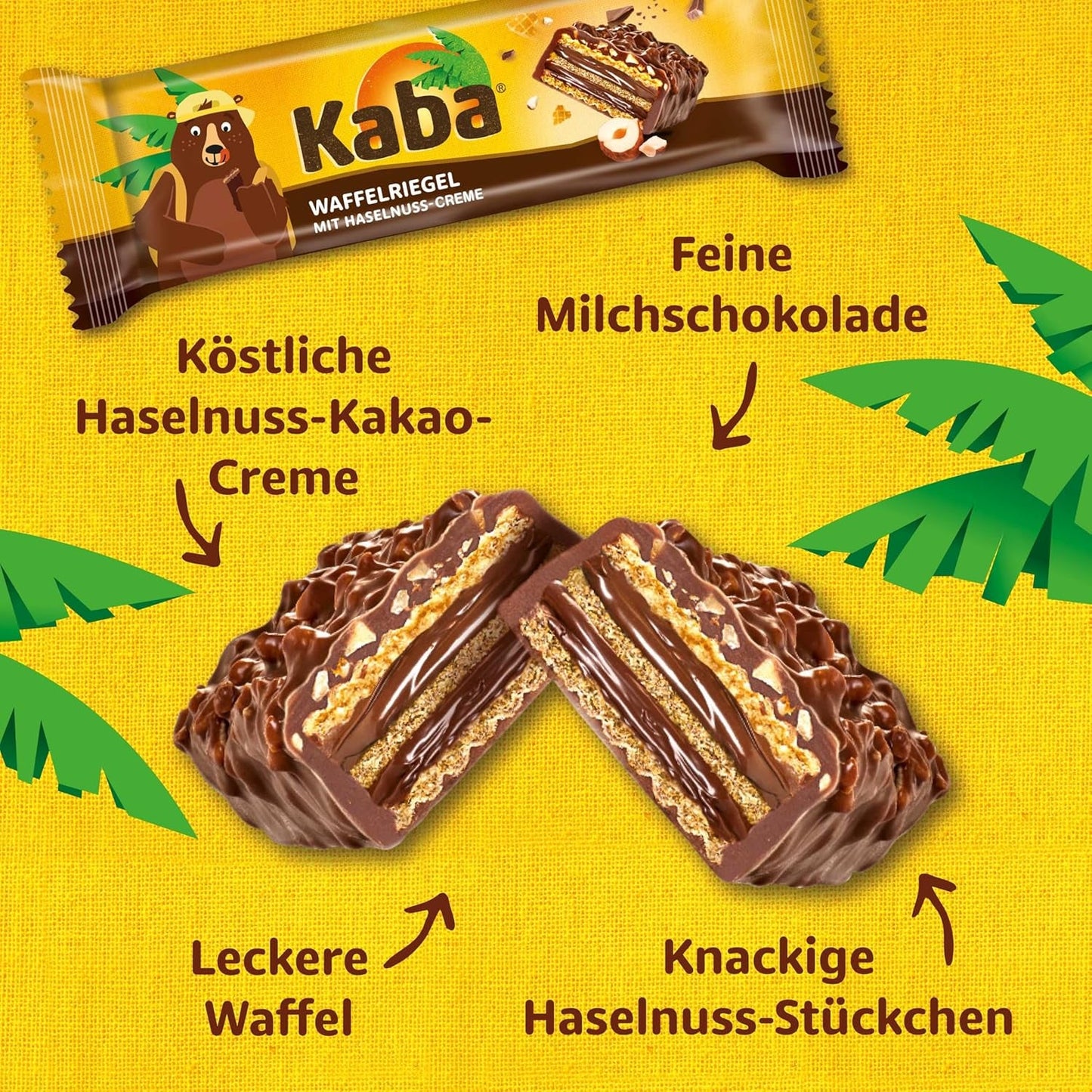 Batoane Kaba napolitane 40g, 4 batoane crocante umplute cu napolitane și cremă fină de alune de pădure, într-un pachet multiplu cu aromă originală Kaba