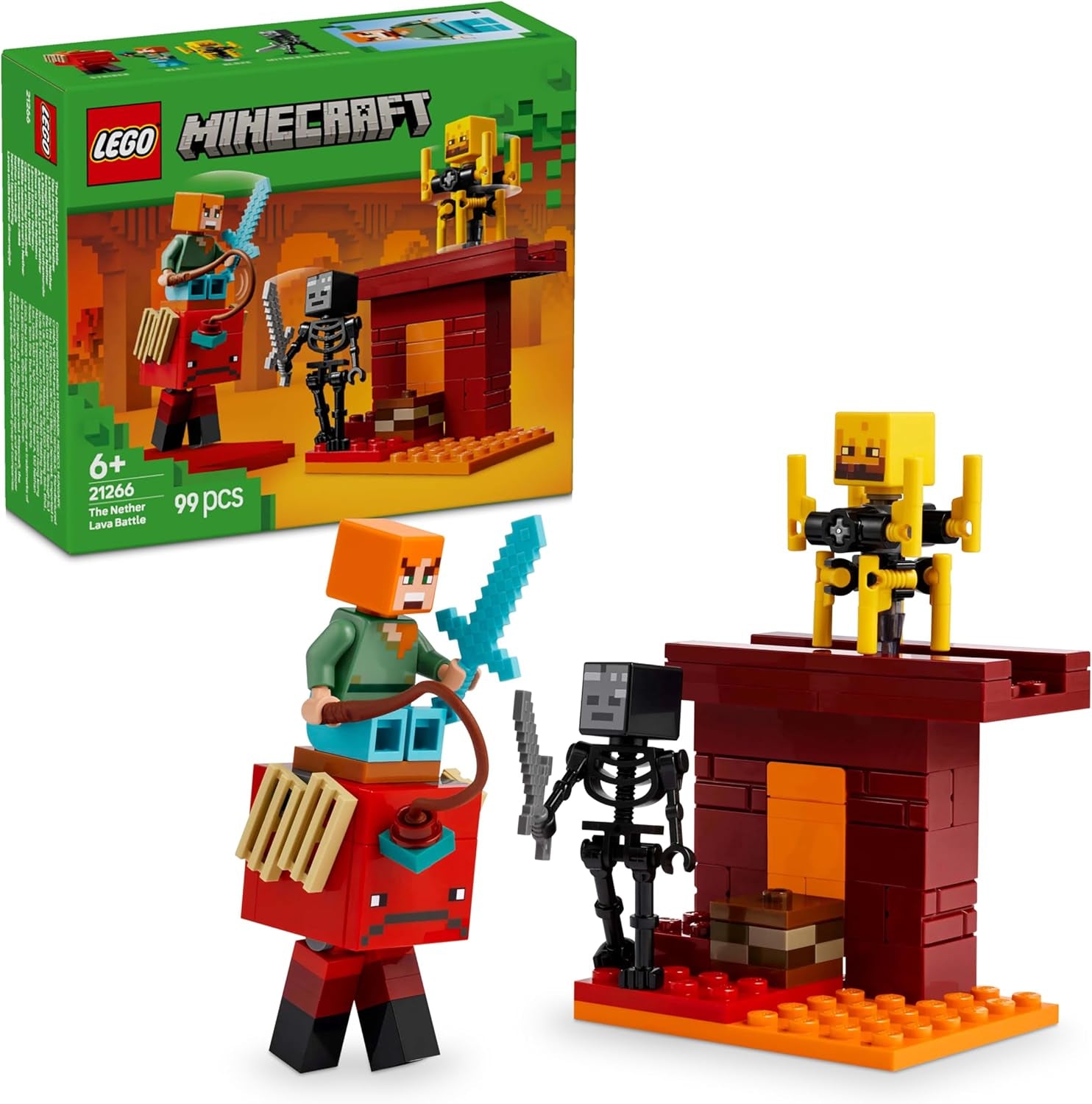 LEGO Minecraft Duelul de lavă din adâncuri, jucărie pentru fanii jocului video, fortăreață cu minifigurine, inclusiv Alex, scheletul Wither, Lohe și Strider, cadou pentru fete și băieți de la 6 ani 21266 Seturi de constructie Besuche den LEGO-Store Titlu implicit