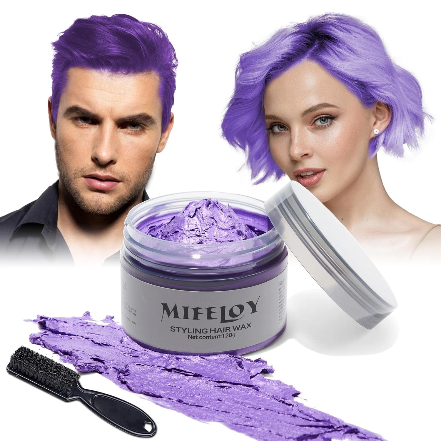 4.23 oz Purple Hair Tint Culoare temporară a părului cu perii, bărbați femei Styling Hair Tone Wax, Instant Hair Cream Mud Natural Hairstyle Pomade, DIY Cosplay Halloween Hair Wax Vopsea pentru par Naty Shop Violet