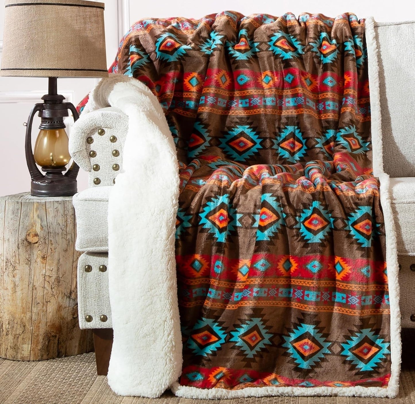 CARSTENS, INC. Wrangler Ultra Premium Throw Blanket, Super Soft, Sherpa Fleece, Oversized, 137.2 X 172.7 Cm, Southwest Horizon Paturi si Cuverturi Carstens, Inc.