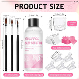 Soluție de unghii Polygel, Kit pentru unghii Poly Gel Slip Solution, Soluții lichide pentru unghii Polygel 75 ml, 5 cleme pentru vârfuri de unghii, 3 perii de unghii, 1 cupă de cristal, 100 foi de curățare