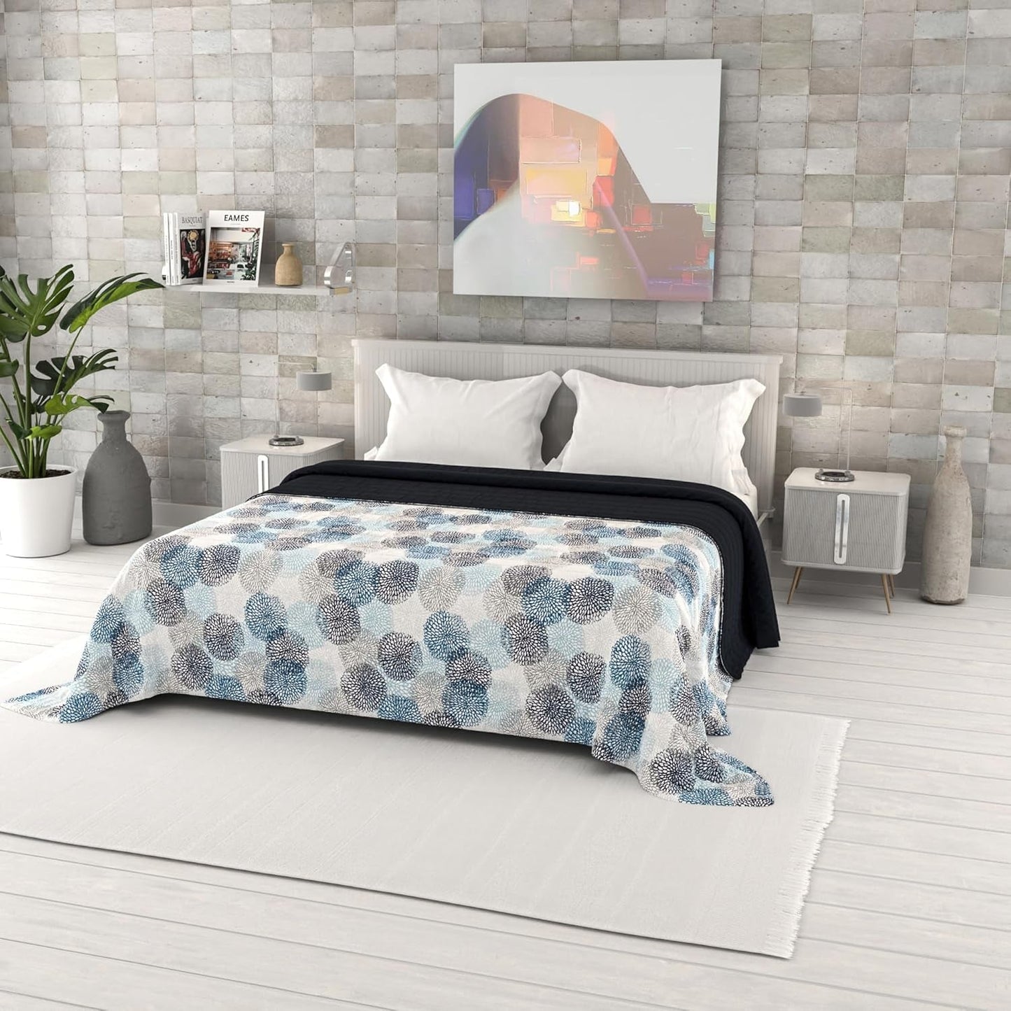 Cuvertură de vară imprimată Fantasy, umplutură din poliester, Petali, 260X270Cm Plapumi si pilote Naty Shop Soffioni Blu 260X270Cm