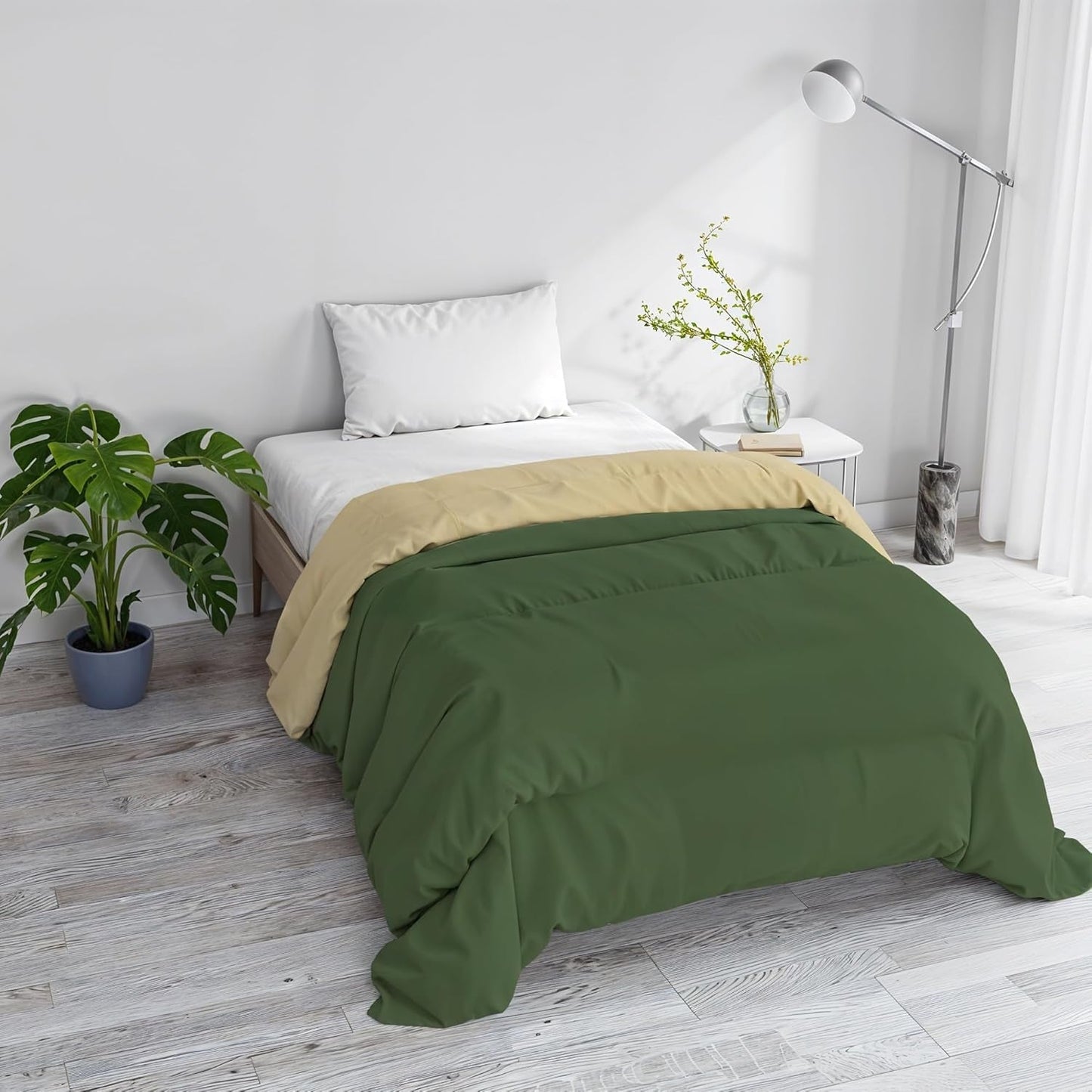 Cuvertură de iarnă de bază, unicoloră și căptușită, verde închis / crem, 200X245Cm Plapumi si pilote Naty Shop Verde închis / crem 200X245Cm