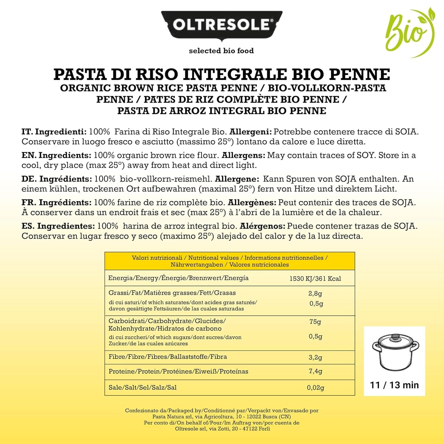 - Paste di Riso Integrale Biologica Italiana Gluten Free, Formato Penne - pasta senza glutine, 100% farina di riso integrale organic, bogat di fibre, vegana, confezione da 3 pacchi de 350 g
