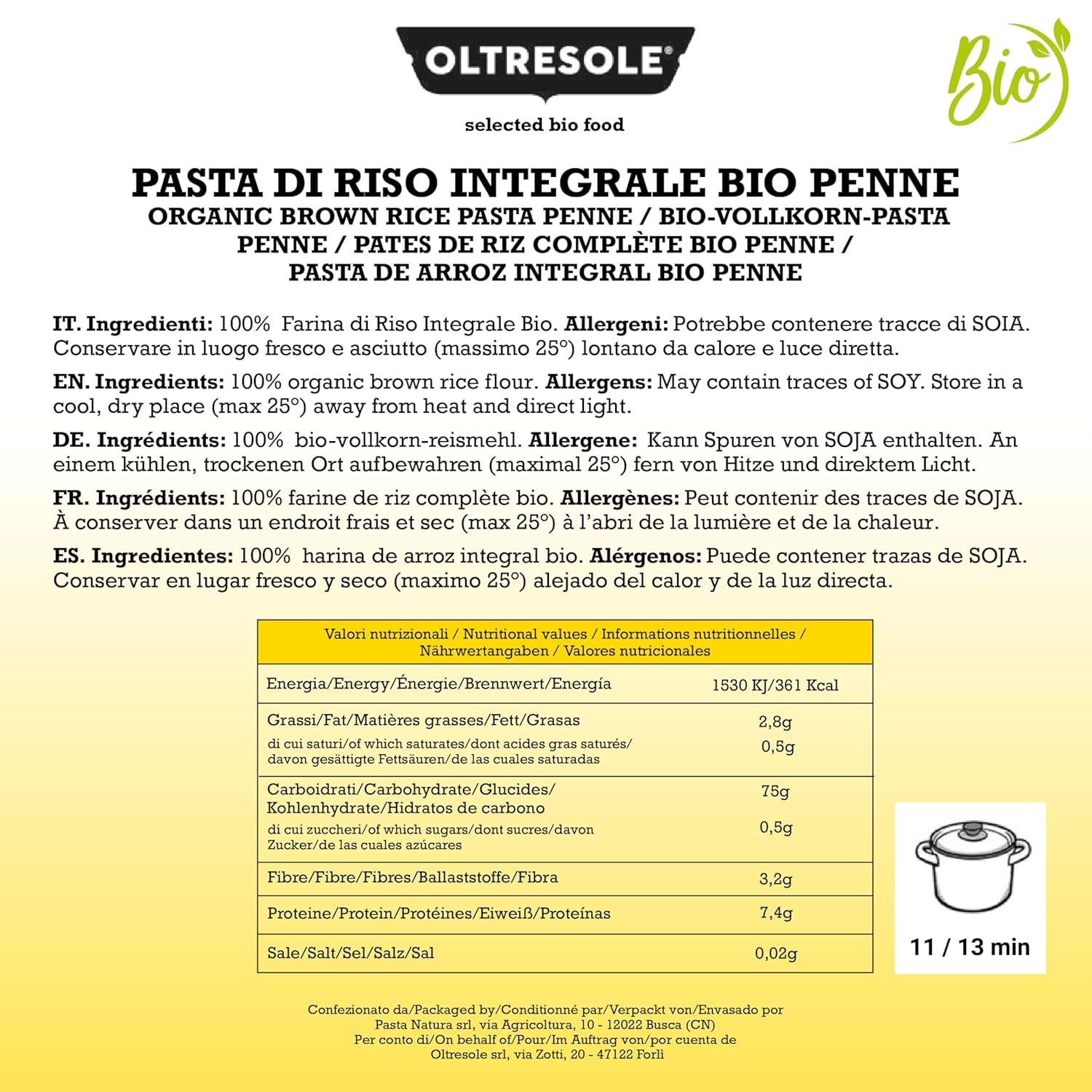 - Paste di Riso Integrale Biologica Italiana Gluten Free, Formato Penne - pasta senza glutine, 100% farina di riso integrale organic, bogat di fibre, vegana, confezione da 3 pacchi de 350 g