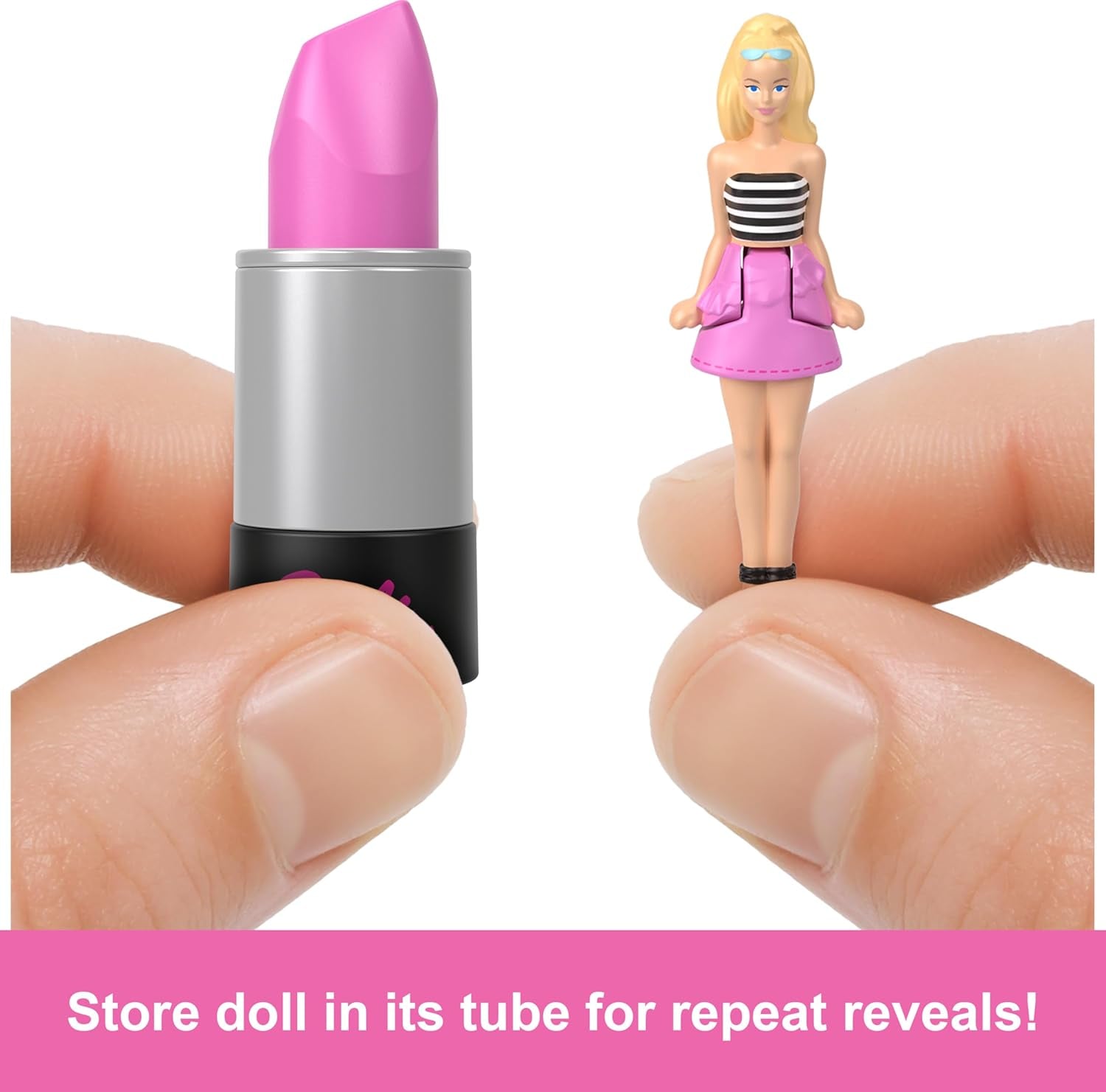 Barbie Mini Barbieland Set de 5 păpuși Fashionistas, Aprox. 3.8cm înălțime Mini păpuși în mâneci de ruj, set de colecție cu surprize (stilurile pot varia), JBD26 Papusi Naty Shop