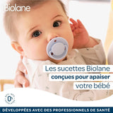 BIOLANE - Tetină rotundă - Suzetă extra subțire - 6+ luni - Verde bicolor - Tetină din cauciuc natural - Pentru dezvoltare orală - Moale și confortabilă