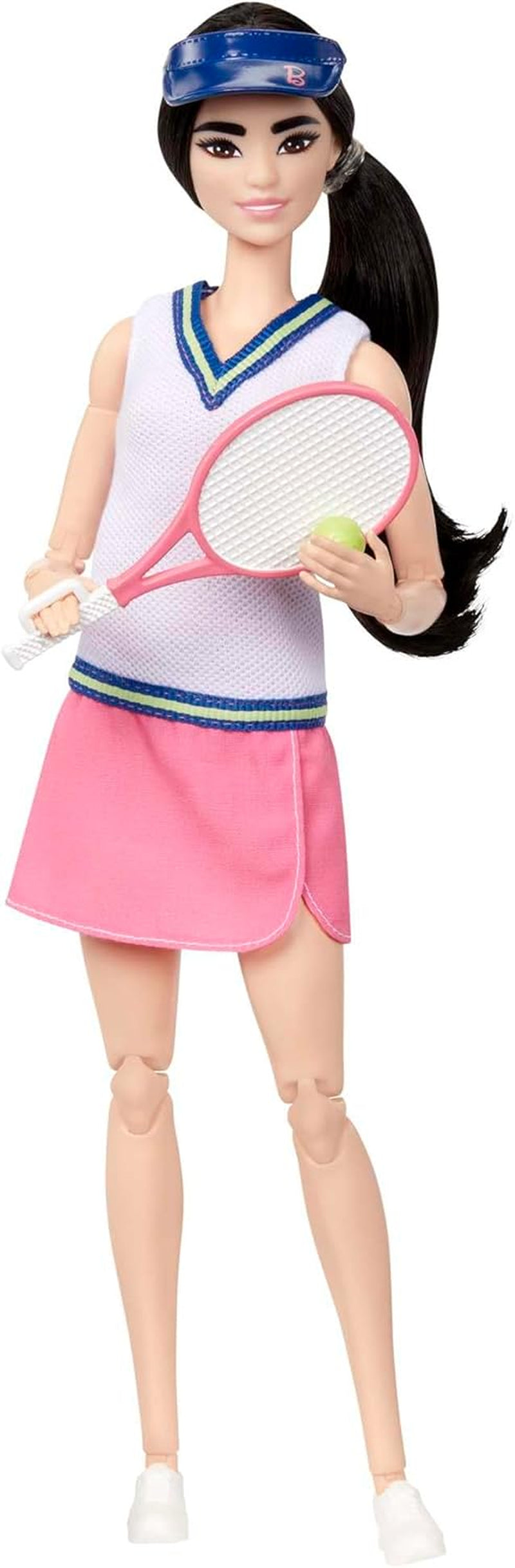 Păpușă Barbie Made to Move - Jucătoare de tenis cu rachetă și minge - Păpușă cu 22 de articulații pentru joacă realistă, fani ai tenisului și copii cu vârsta de 3 ani și peste, HKT73