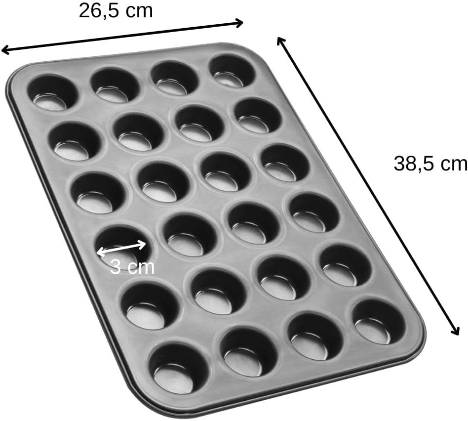 Zenker 6541 Black Metallic 24Er Mini-Muffinform – Antihaftbeschichtet Für Perfekte Mini-Muffins, Ø 4,5 Cm, Made in Germany Matrite si tavi pentru copt Naty Shop