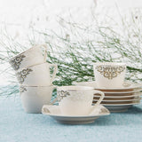 Set de cești espresso din porțelan KARACA Nazende - cești de cafea turcească de 80 ml cu farfurioare, serviciu de cafea modern cu 12 piese cu 6 cești de cafea și 6 farfurioare, cești Mocha - alb