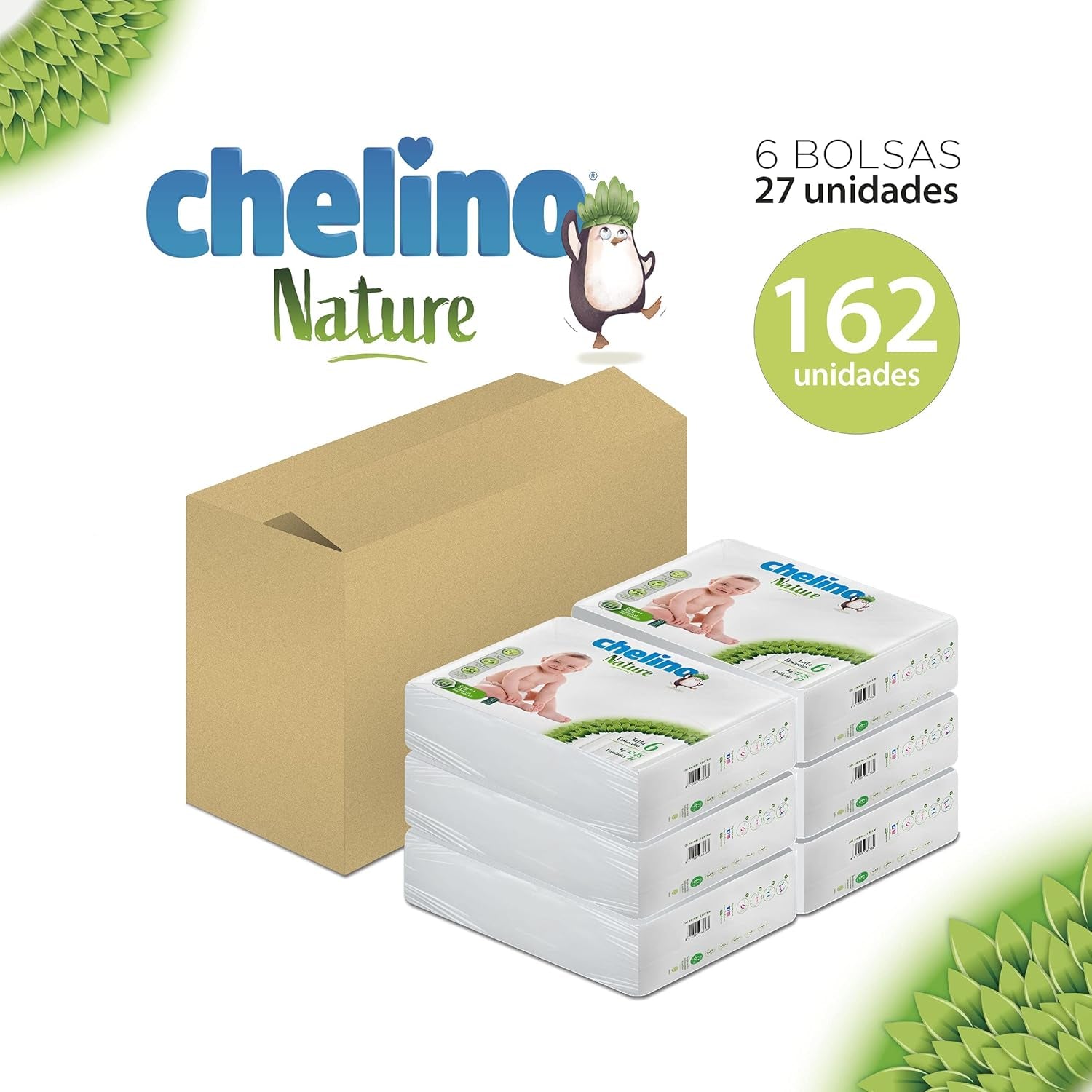 Scutec pentru copii Nature, mărimea 6 (17-28 kg), 162 scutece