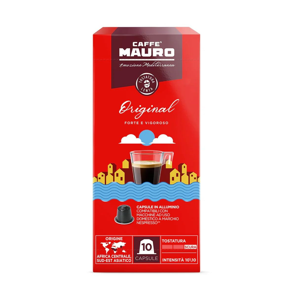 Caffè Mauro Torrefazione Kaffeekapseln Espresso Original, Intensität 10/10-50 Kapsel aus Aluminium - Kompatibel mit Nespresso* Haushalts-Espressomaschinen - Hergestellt in Italien