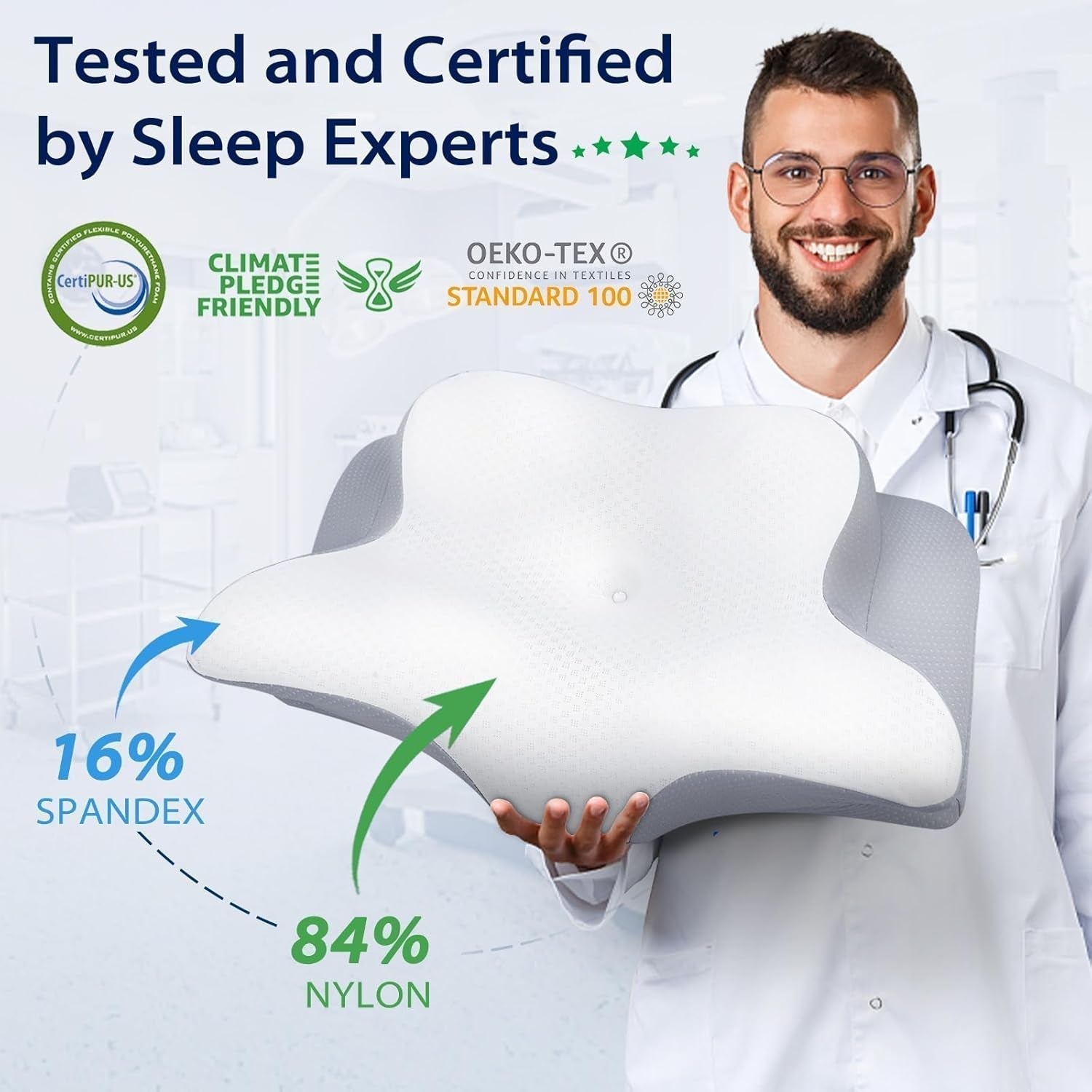 HOMCA Neck Pillow Pillow, Memory Foam Ergonomic Pillow 3D Cooling Pillow Cover For Supine, Side or Prone Position, 62 X 41 X 9.5/12.5 Cm Perne ortopedice cervicale Naty Shop