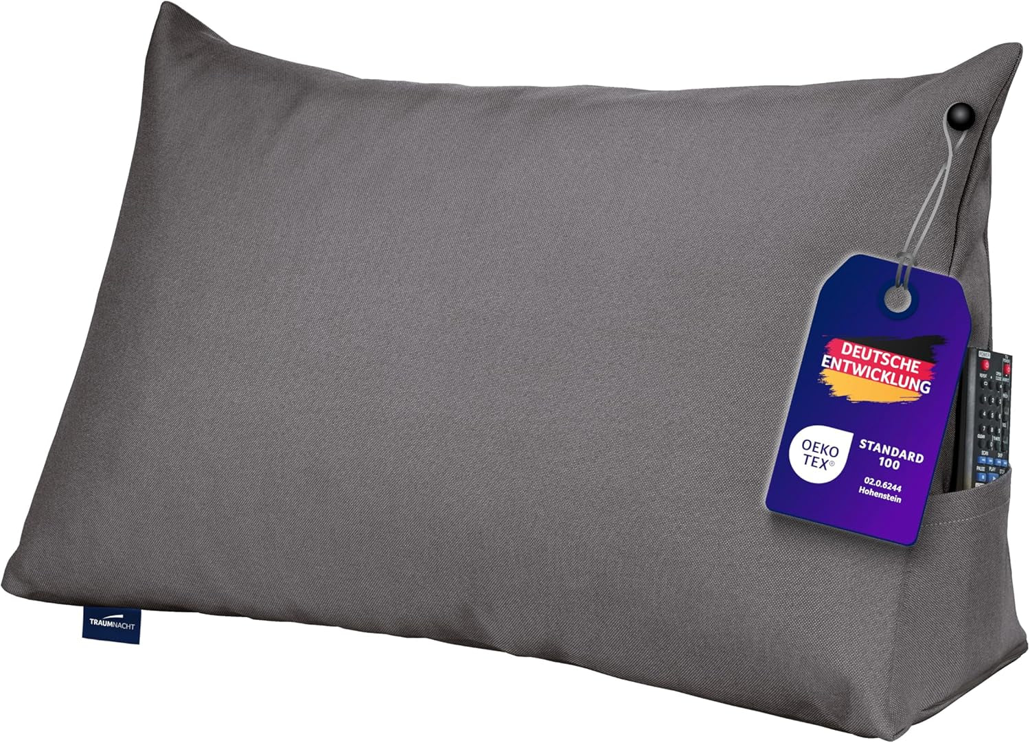 Pernă confortabilă Traumnacht Cozy Back, pernă de citit, 70 x 40 cm bej, husă detașabilă și lavabilă din 100% poliester, buzunar lateral practic, certificată Oeko-Tex, produsă conform standardelor germane de calitate