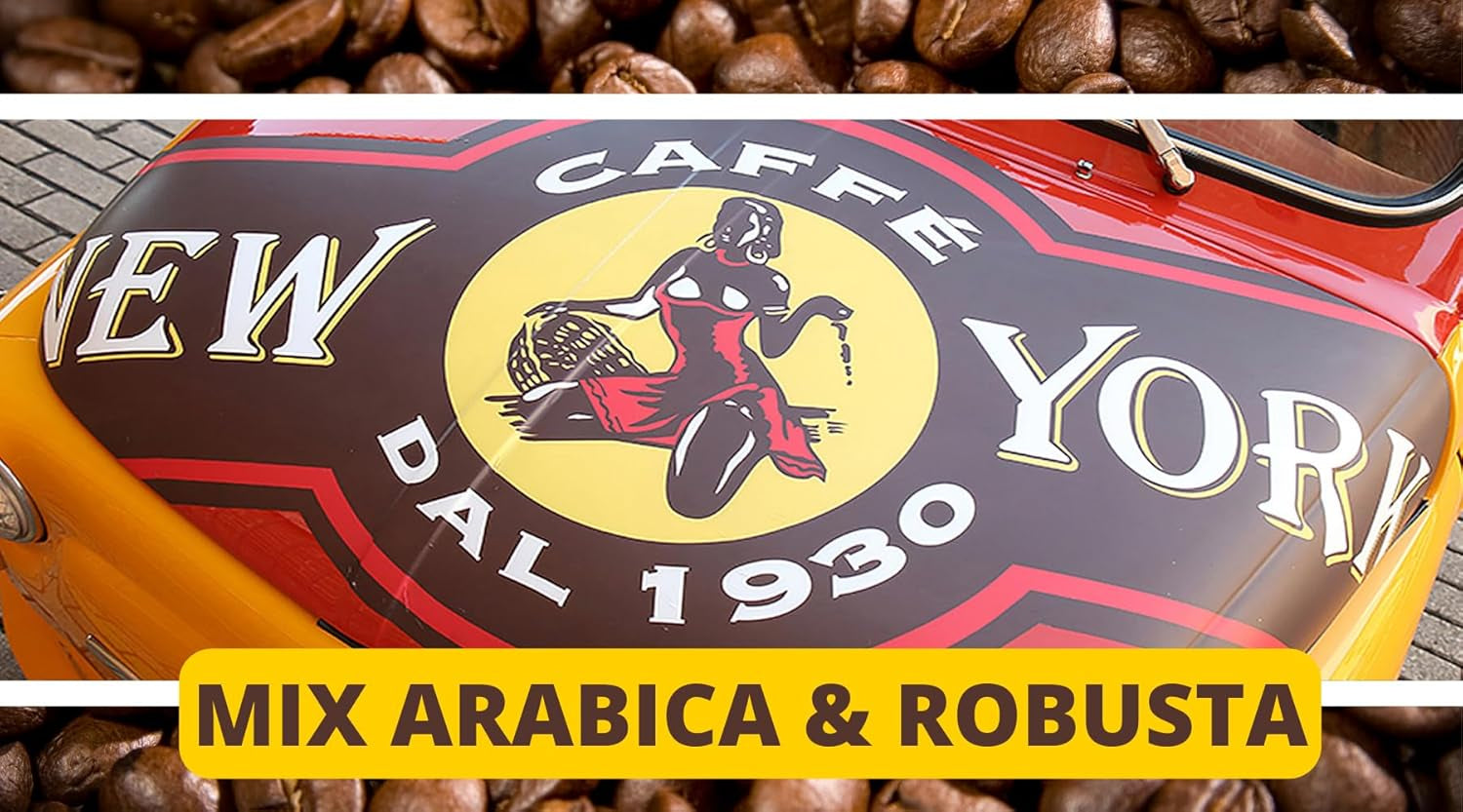 New York Coffee - EXTRA P - Boabe de cafea, gust puternic și hotărât, boabe Arabica și Robusta, pentru măcinare, espresso italian, amestec de bar - calitate superioară din 1930 - 1 kg, boabe