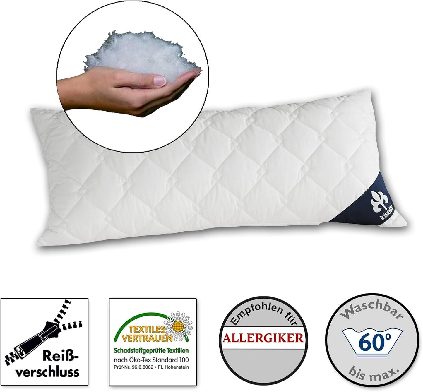 Perna Irisette Micro Thermo - Made in Germany - Pernă cu husă detașabilă din microfibră moale, 40 X 80 Cm, certificată Ã-ko-Tex Perne standard Naty Shop Singur 1pachet-40 X 80 Cm