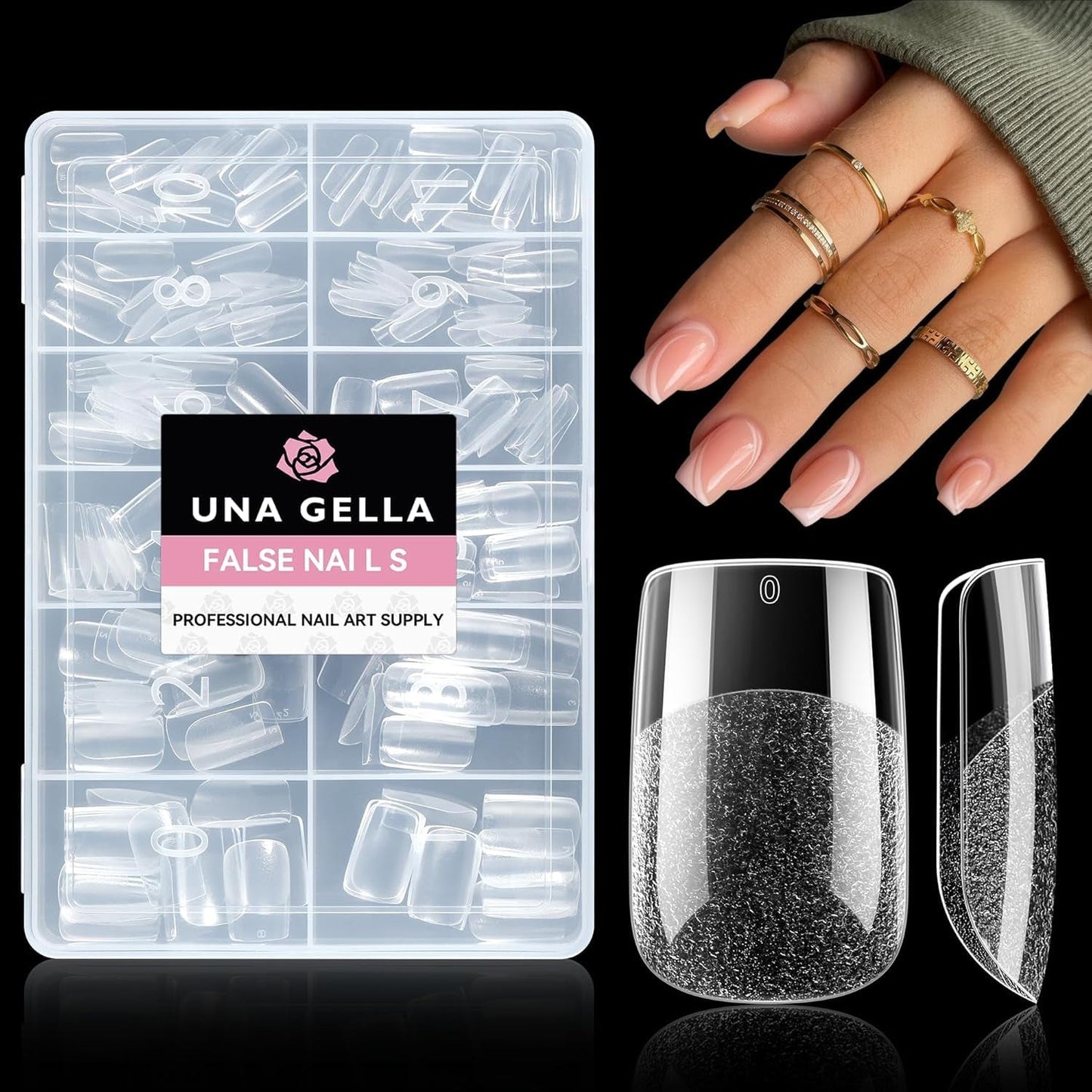 Tipuri de unghii balerină pentru unghii cu gel, 216 bucăți, 12 mărimi, tipuri de unghii cu gel moale, acoperire completă, set pentru extensii de unghii, semi-mate, DIY, artă acasă