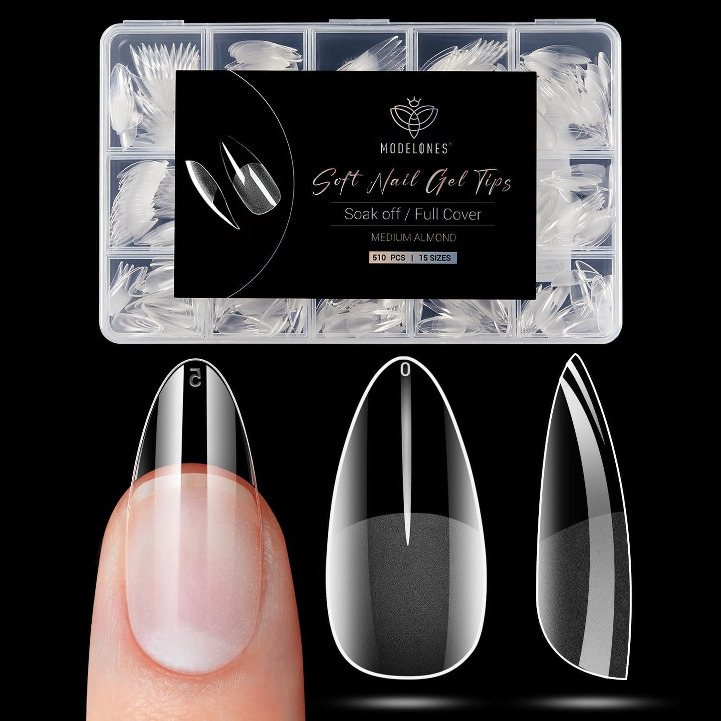 Modelones Tips Unghii 510 Piese - Set Tips Unghii Acoperire Completă, Set Tips Gel, Tips Unghii Rășină PMMA Pre-Lustruire, Unghii Artificiale pentru Lipire pe Nail Art DIY, Squoval Scurt