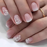 24 bucăți unghii pătrate albe pentru lipit pe unghii scurte cu model floral gradient roz presă pe unghii unghii artificiale unghii false pentru artă unghii pătrate franceze unghii artificiale pentru femei