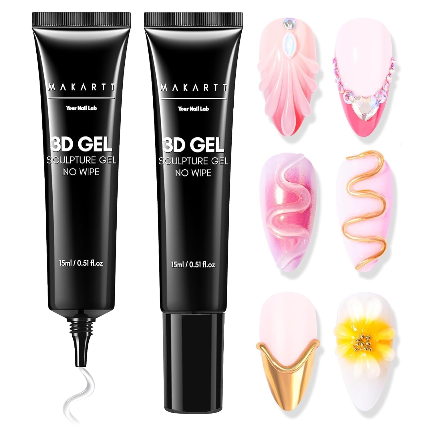 Makartt 3D Gel Nail Art - Gel Lipici Stras 15G pentru Brelocuri Unghii, Gel Sculptură Unghii Multifuncțional pentru Design Unghii DIY, Sculptură Unghii Modelare Unghii Acasă (Transparent)