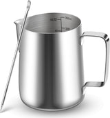 Cană de lapte, cană de lapte din oțel inoxidabil de 350 ml cu marcaj de măsurare, accesoriu barista, cană de lapte pentru cappuccino, espresso, latte art, iubitori de cafea, argintiu, 355 ml