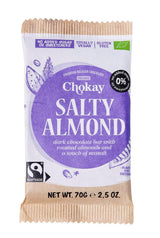 Baton BIO - MIGDALE SĂRATE/Ciocolată neagră belgiană cu migdale și sare de mare/VEGAN, FĂRĂ GLUTEN ȘI COMERȚ ECHITABIL / 1x70g