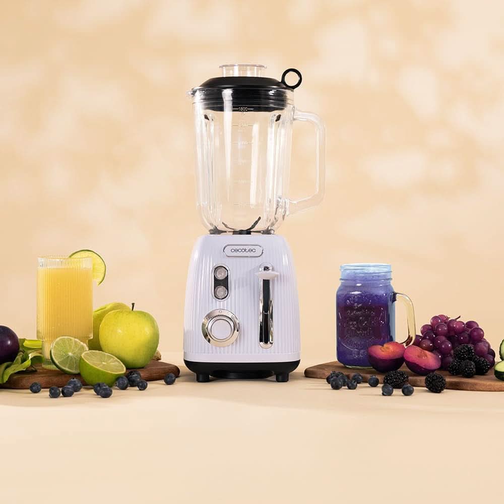 Cecotec Standmixer Retro Power Black Titanium Retroblue, 1200 W Maximale Leistung, 1,5 L Glasbehälter, Einstellbare Geschwindigkeit, 4 Klingen Mit Schwarzem Titanbeschichtung, 100% Kupfermotor. Bucatarie Naty Shop