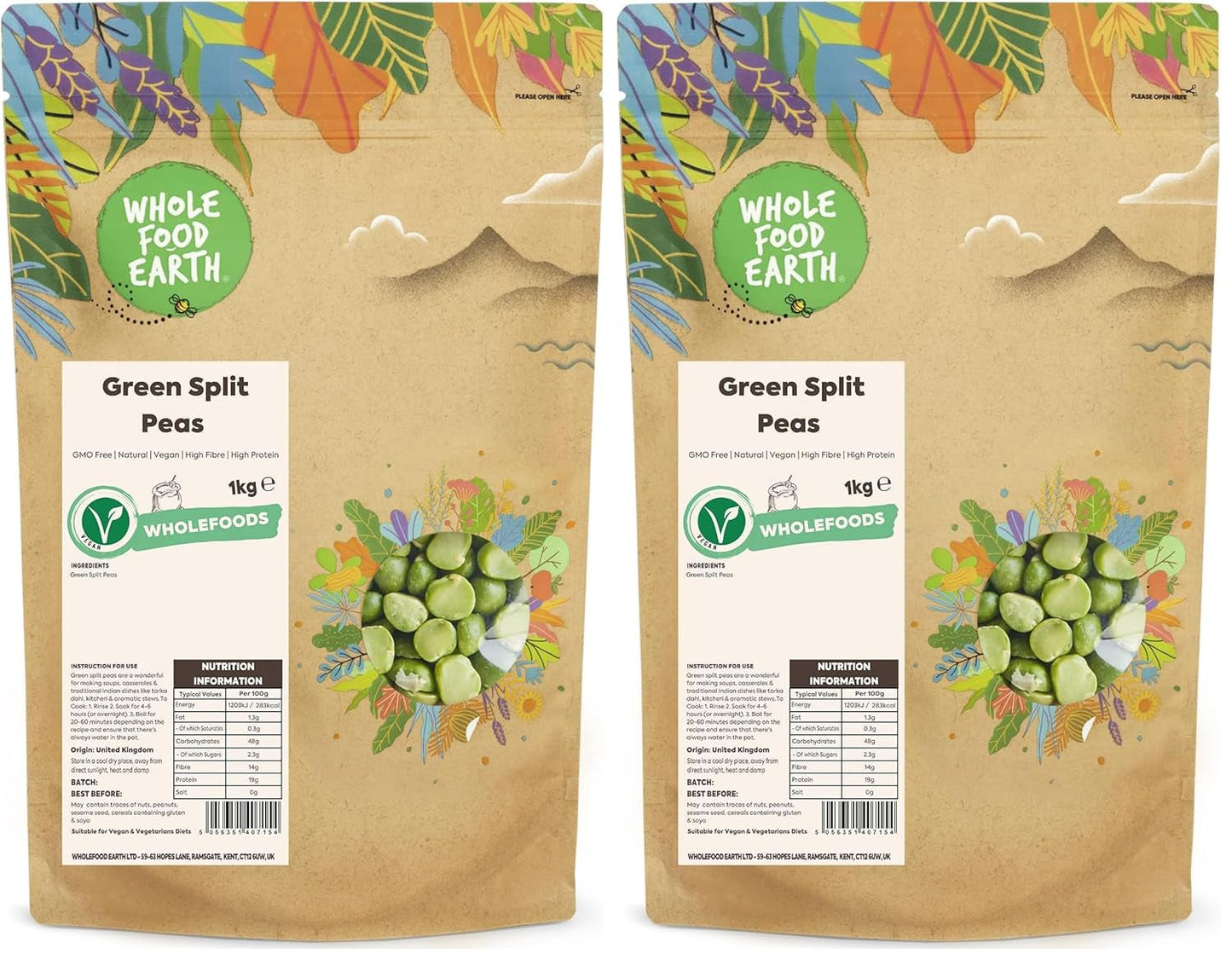 Mazăre verde despicată organică Wholefood Earth – 1 kg