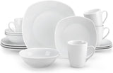 Set de veselă MALACASA pentru 4 persoane, serviciu de masă cu 16 piese din porțelan alb, set de veselă modern cu 4 farfurii de cină, farfurii de desert, farfurii de sumă și cești, seria ELISA