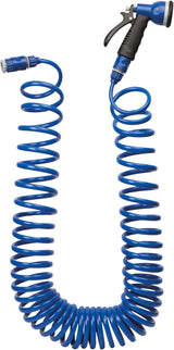 Set furtun spiralat TATAY 10 m cu accesorii din plastic cu protecție UV, ideal pentru terase și grădini mici.