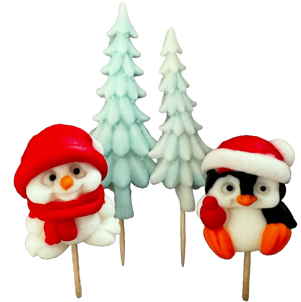 Set 4 decoratiuni comestibile din pasta de zahar, Craciun, pinguin, ursulet si braduti Decoratiuni din Pasta de Zahar Naty Shop