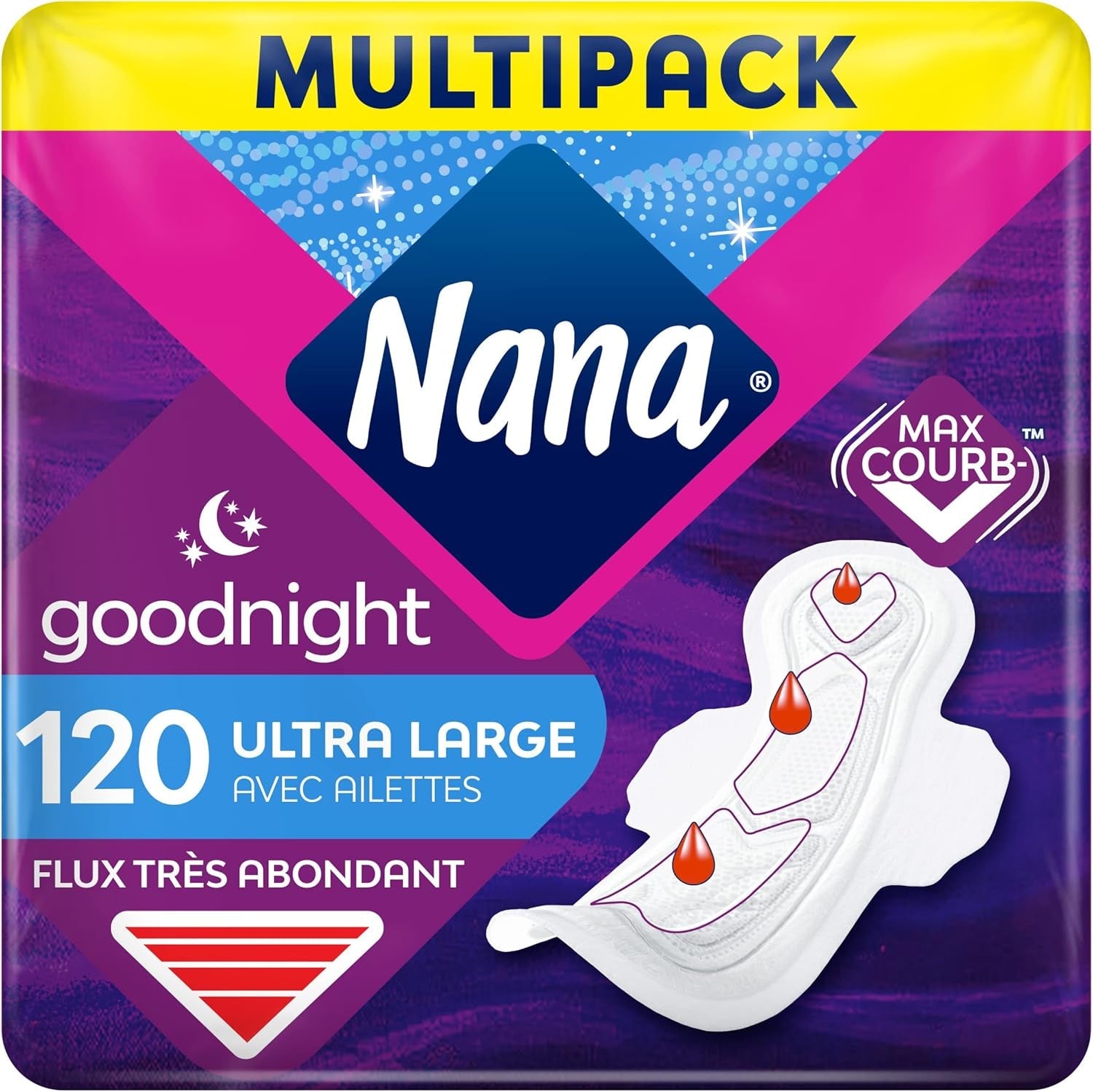 Șervețele igienice Ultra Goodnight cu aripi - Flux Very Abondants - 10 șervețele în plicuri individuale